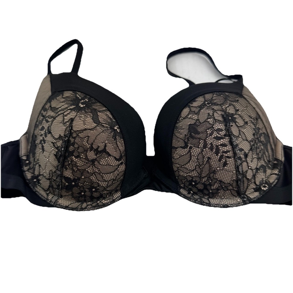 Black Lace Underwire Bra 34B Floral Mesh Padded Cups Adjustable Straps - Picture 2 of 5